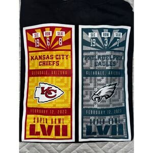 NFL Super Bowl LVII KC Chiefs Eagles Dueling Tickets Short Sleeve Shirt Size 2XL